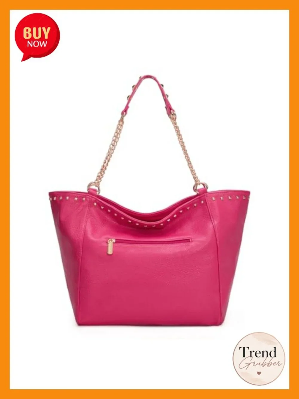 Oversized Tote Bag with Chain Handles - Faux Leather Hobo Purses